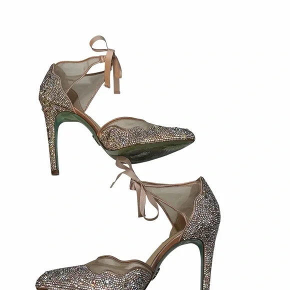 Blue by Betsey Johnson Iris Rhinestone Ankle Pumps Sz 10 Crystal Embellished - Picture 5 of 10